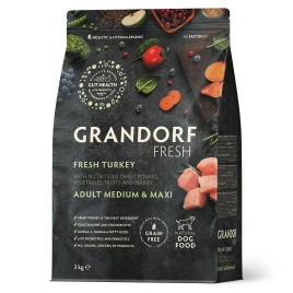 Сухой корм Grandorf Fresh Dog Turkey & Sweet Potato для взрослых собак средних и крупных пород диетическая формула для особо аллергичных собак индейка, с бататом, 3 кг