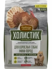 Сухой корм Деревенские Лакомства Holistic Премьер, для собак мини пород с индейкой и рисом, 3 кг
