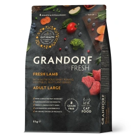Сухой корм Grandorf Cat Lamb & Sweet Potato для взрослых кошек крупных пород, чувствительное пищеварение или склонность к аллергии ягненок, с бататом, 8 кг