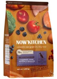 Сухой корм NOW'KITCHEN Fresh Senior Turkey, Duck & Salmon для собак крупных пород старше 7 лет со свежей индейкой,уткой, с индейкой, уткой и лососем, 1,59 кг