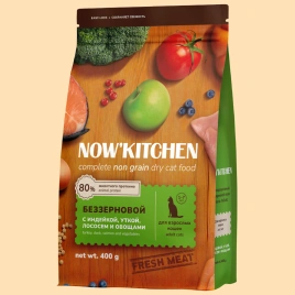 Сухой корм NOW'KITCHEN Fresh Adult Turkey, Duck, Salmon & Vegetables для взрослых кошек со свежей индейкой,уткой,лососем и овощами, 400 г