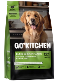 Сухой корм Go'Kitchen Lamb & Vegetables Hair & Skin Care для щенков и собак всех пород, со свежим ягненком, фруктами и овощами, 400 г