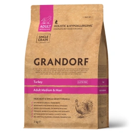 Сухой корм Grandorf Turkey Med & Maxi Индейка для взрослых собак средних и крупных пород, 3 кг