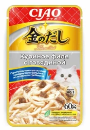 Влажный корм Inaba Ciao Kinnodash Chicken & Beef для кошек, куриное филе с говядиной в желе, 60 г