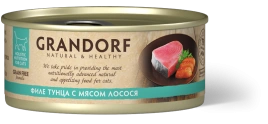 Влажный корм Grandorf Tuna & Salmon для кошек, консервы, Филе тунца с мясом лосося в бульоне, 70 г