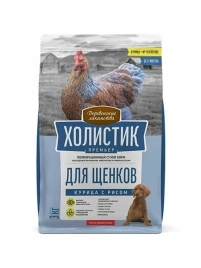 Сухой корм Деревенские Лакомства Holistic Премьер,  для щенков, с Курицей и рисом, 3 кг