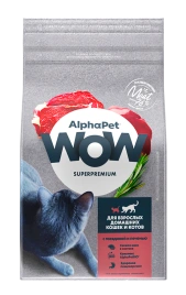 Сухой корм ALPHAPET WOW Superpremium Beef & Liver для взрослых домашних кошек и котов, с говядиной и печенью, 7 кг