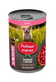 Влажный корм Родные корма консервированный Rice для щенков, повышенной питательности с теленком и рисом по-кубански, 970 г