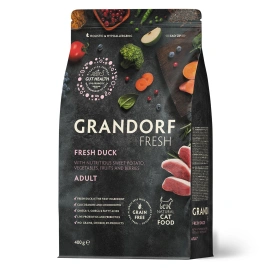 Сухой корм Grandorf Fresh Cat Duck & Sweet Potato для взрослых кошек, диетическая формула для особо аллергичных кошек утка, с бататом, 400 г