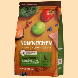 Сухой корм NOW'KITCHEN Fresh Senior Turkey, Duck & Salmon для кошек старше 7 лет со свежей индейкой, с индейкой, уткой и лососем, 3,36 кг
