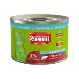Влажный корм Четвероногий Гурман Beef для котят, паштет, с говядиной, 190 г