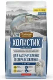 Сухой корм Деревенские Лакомства Holistic Премьер, для кастрированных и стерилизованных кошек, с Лососем, 400 г