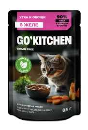 Влажный корм Go'Kitchen Duck & Vegetables для взрослых кошек, с уткой и овощами в желе, 85 г