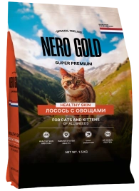 Сухой корм NERO GOLD Salmon & Vegetables для кошек и котят, с лососем и овощами, 1,5 кг
