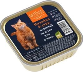 Влажный корм Petibon Smart Turkey & Duck для кошек, паштет, с индейкой и уткой, 100 г