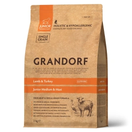 Сухой корм Grandorf Lamb & Turkey Junior для юниоров всех пород, с ягненком и индейкой, 3 кг