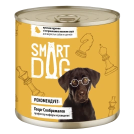 Влажный корм Smart Dog Chicken & Giblets для взрослых собак и щенков, кусочки курочки, с потрошками в нежном соусе, 85 г