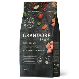 Сухой корм Grandorf Fresh Dog Turkey & Sweet Potato для взрослых собак средних и крупных пород диетическая формула для особо аллергичных собак индейка, с бататом, 1 кг