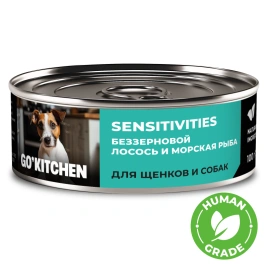 Влажный корм Go'Kitchen Salmon & Fish для щенков и собак с чувствительным пищеварением, с лососем и морской, с лососем и рыбой, 100 г