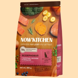 Сухой корм NOW'KITCHEN Fresh Adult Trout, Salmon & Vegetables для взрослых кошек со свежей форелью, лососем и овощами, 400 г