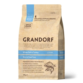 Сухой корм Grandorf White Fish & Turkey Skin & Care для кошек для заботы о коже и шерсти, с белой рыбой и индейкой, 400 г