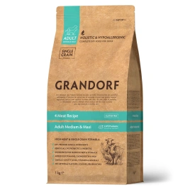 Сухой корм Grandorf 4 Meat Probiotic Med & Maxi Четыре вида мяса Meat Assortment для взрослых собак средних и крупных пород, 1 кг