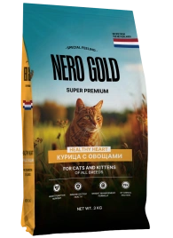 Сухой корм NERO GOLD Chicken & Vegetables для кошек и котят, с мясом курицы и овощами, 3 кг