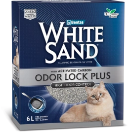 Наполнитель White Sand для кошачьего туалета, комкующийся "С усиленной блокировкой запахов" с активированным углем, 6 л