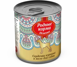 Влажный корм Родные корма нежные сердечки куриные в желе для собак, 240 г