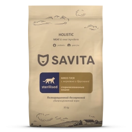 Сухой корм SAVITA Sterilised для стерилизованных кошек, с мясом гуся, 10 кг