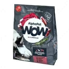 Сухой корм ALPHAPET WOW Superpremium Beef & Heart для взрослых собак средних пород, с говядиной и сердцем, 7 кг