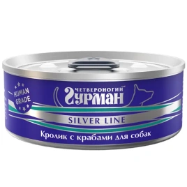 Влажный корм Четвероногий Гурман Silver Line Rabbit & Crab для собак, кролик с крабами в желе, 100 г