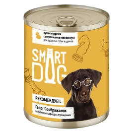 Влажный корм Smart Dog Chicken & Giblets для взрослых собак и щенков, кусочки курочки, с потрошками в нежном соусе, 240 г