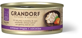 Влажный корм Grandorf Chicken & Salmon для кошек, консервы, Куриная грудка с лососем в бульоне, 70 г