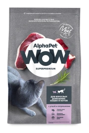 Сухой корм ALPHAPET WOW Superpremium Duck & Giblets для взрослых домашних кошек и котов, с уткой и потрошками, 1,5 кг