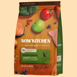 Сухой корм NOW'KITCHEN Fresh Senior Turkey, Duck & Salmon для кошек старше 7 лет со свежей индейкой, с индейкой, уткой и лососем, 1,36 кг
