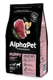 Сухой корм ALPHAPET Superpremium Beef & Tripe для щенков, до 6 месяцев, беременных и кормящих собак крупных пород, с говядиной и рубцом, 3 кг