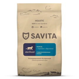 Сухой корм SAVITA Sterilised Trout для стерилизованных кошек, с форелью, 10 кг