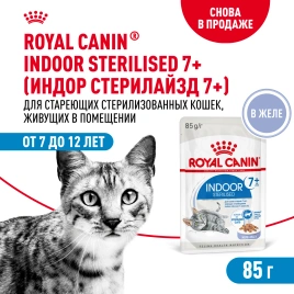 Влажный корм Royal Canin Indoor 7+ в желе для кошек старше 7 лет, живущих в помещении, пауч, 85 г