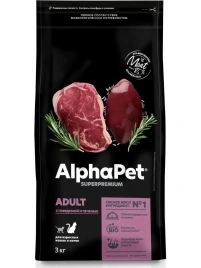Сухой корм ALPHAPET Superpremium Beef & Liver для взрослых домашних кошек и котов, с говядиной и печенью, 3 кг