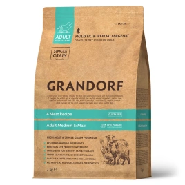 Сухой корм Grandorf 4 Meat Probiotic Med & Maxi Четыре вида мяса Meat Assortment для взрослых собак средних и крупных пород, 3 кг