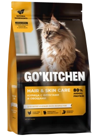 Сухой корм Go'Kitchen Chicken & Vegetables Hair & Skin Care для котят и кошек всех возрастов, со свежей курицей, фруктами и овощами, 400 г