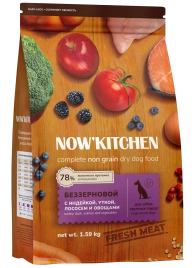 Сухой корм NOW'KITCHEN Fresh Large Adult Turkey, Duck & Salmon для взрослых собак крупных пород со свежей индейкой,уткой, с индейкой, уткой и лососем, 1,59 кг