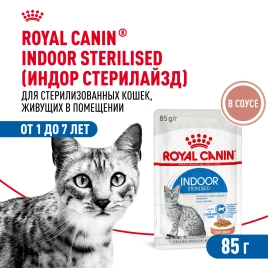 Влажный корм Royal Canin Indoor в соусе для кошек, живущих в помещении, пауч, 85 г