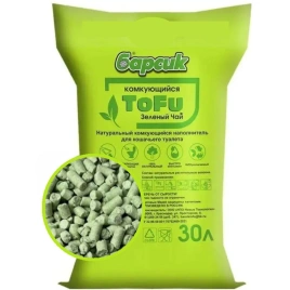 Наполнитель Барсик для кошачьих туалетов, комкующийся Tofu зелёный чай, 30 л