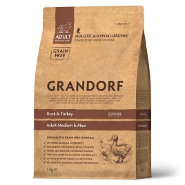 Сухой корм Grandorf Duck & Turkey Med & Maxi для взрослых собак средних и крупных пород, с уткой и индейкой, 3 кг