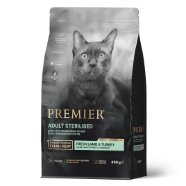 Сухой корм Premier Cat Lamb & Turkey Sterilised для стерилизованных кошек, с ягненком и индейкой, 400 г