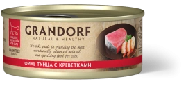 Влажный корм Grandorf Tuna & Shrimp для кошек, консервы, Филе тунца с креветками в бульоне, 70 г
