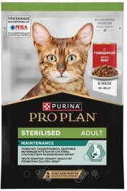 Влажный корм PRO PLAN Beef для стерилизованных кошек и кастрированных котов, кусочки, с говядиной, в желе, 85 г