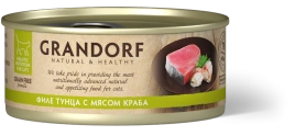 Влажный корм Grandorf Tuna & Crab для кошек, консервы, Филе тунца с мясом краба в бульоне, 70 г